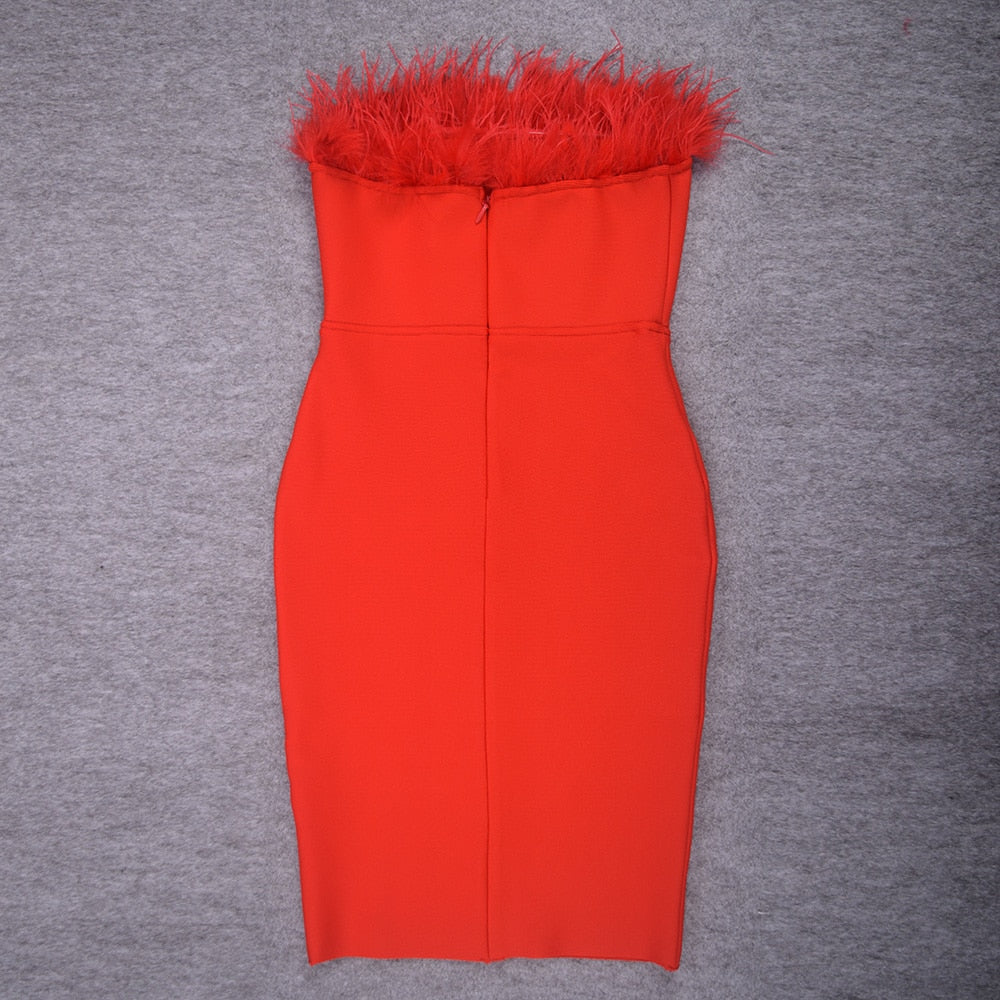 JuliaFashion - 2024 Sexy Bodycon Red High Feathers Club Dresses