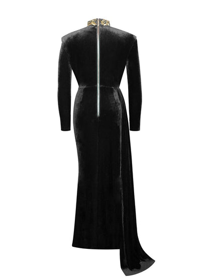 JuliaFashion - 2024 Slit Sexy Beauty Pageant Gowns Velvet Formal Dress