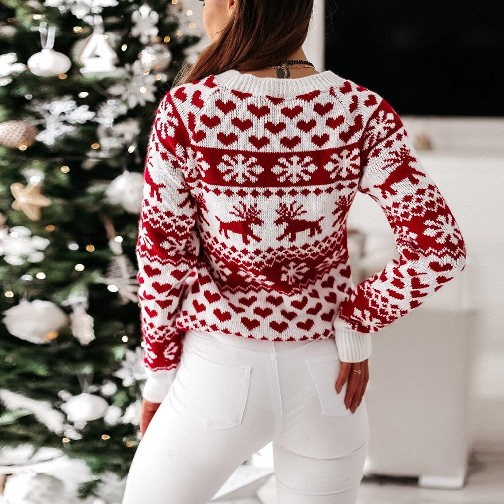 JuliaFashion - 2024 Women Sweater Christmas Knitted Long Sleeve Jumper Round Neck Pullover