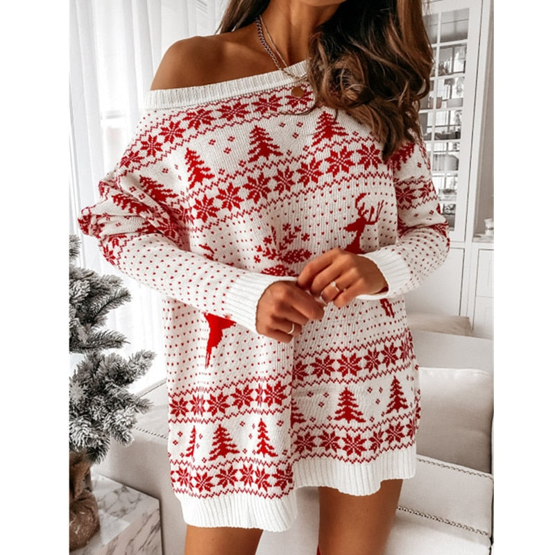 JuliaFashion - 2024 Sweater Women Knitting Xmas Christmas Elk Long Sleeve O Neck Ladies Jumper