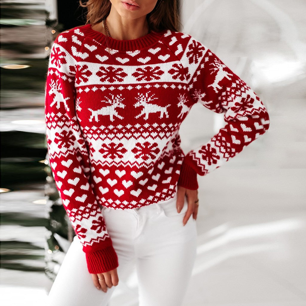 JuliaFashion - 2024 Women Sweater Christmas Knitted Long Sleeve Jumper Round Neck Pullover