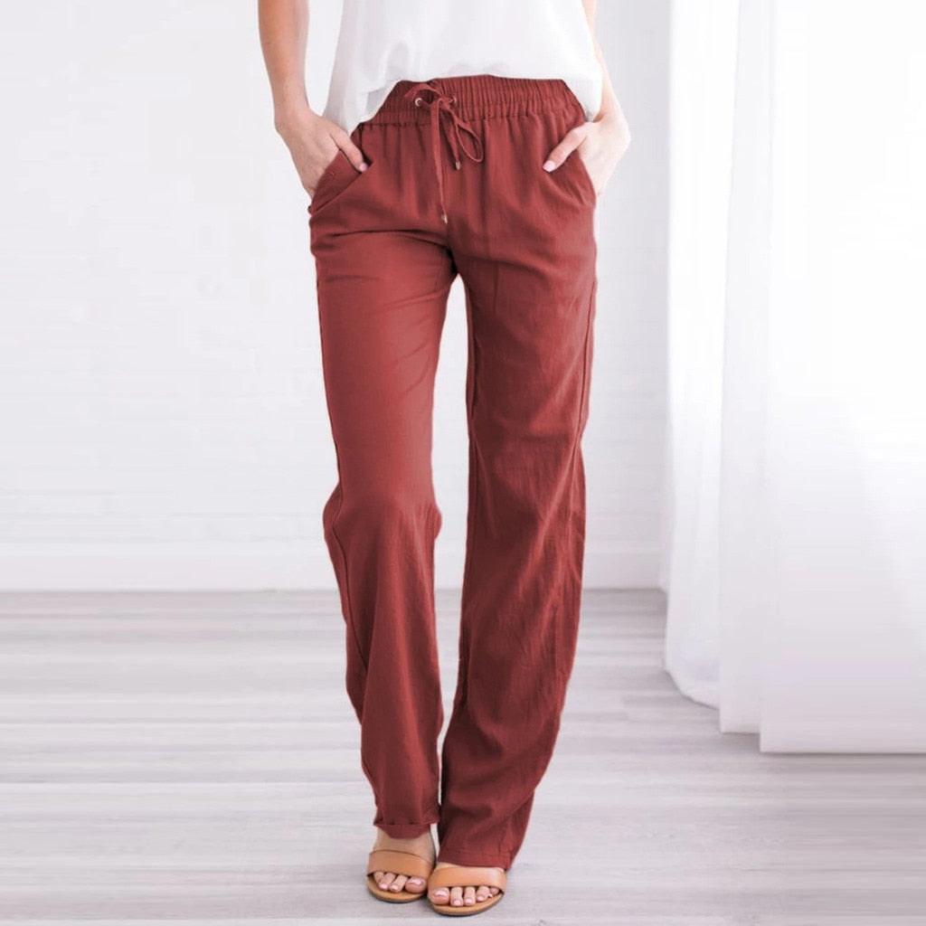 JuliaFashion-Loose Wide-Leg Pocket Ankle-length Length Trousers