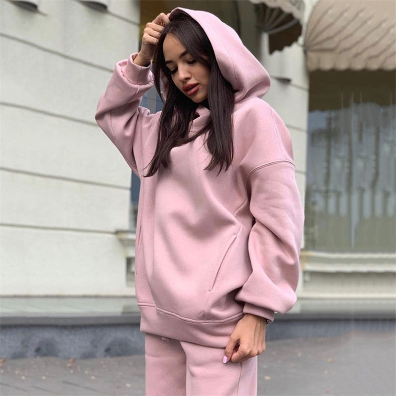 JuliaFashion - 2024 Two Piece Set Casual Fleece Tracksuit