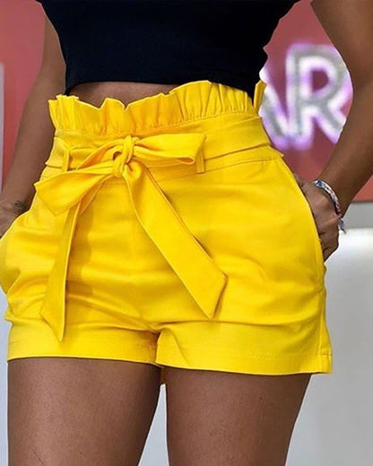 JuliaFashion - 2024 Women High Waist Shorts  Solid Color Pockets Short Pants