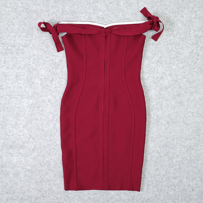 JuliaFashion - 2024 Sexy Wine Red Off Shoulder HL Bandage Dress