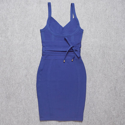 JuliaFashion - 2024 Strap Belt Sashes V-Neck Bodycon Bandage Dress