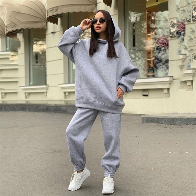 JuliaFashion - 2024 Two Piece Set Casual Fleece Tracksuit