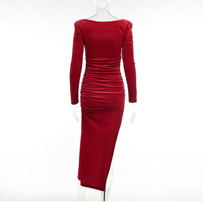 JuliaFashion - 2024 Square Neck Sexy Slit Bodycon Dress