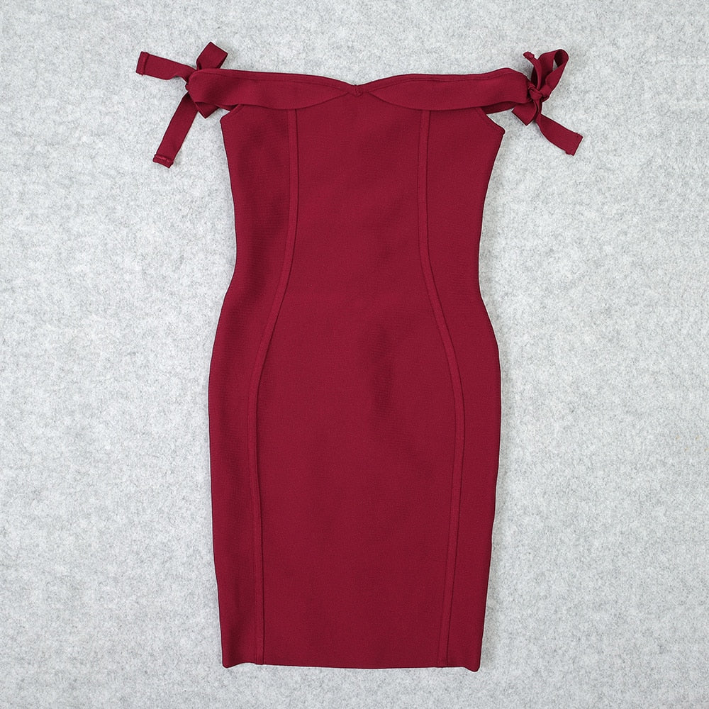 JuliaFashion - 2024 Sexy Wine Red Off Shoulder HL Bandage Dress