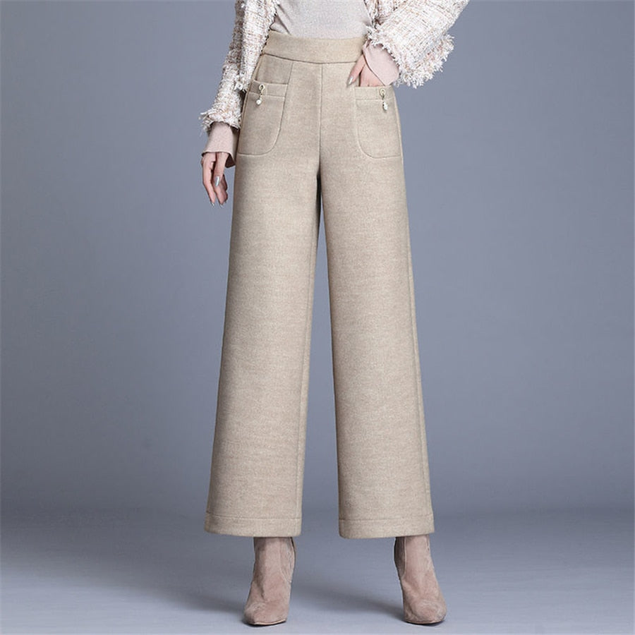 JuliaFashion-Pendent Chic High Waist Loose Classic Straight Trousers