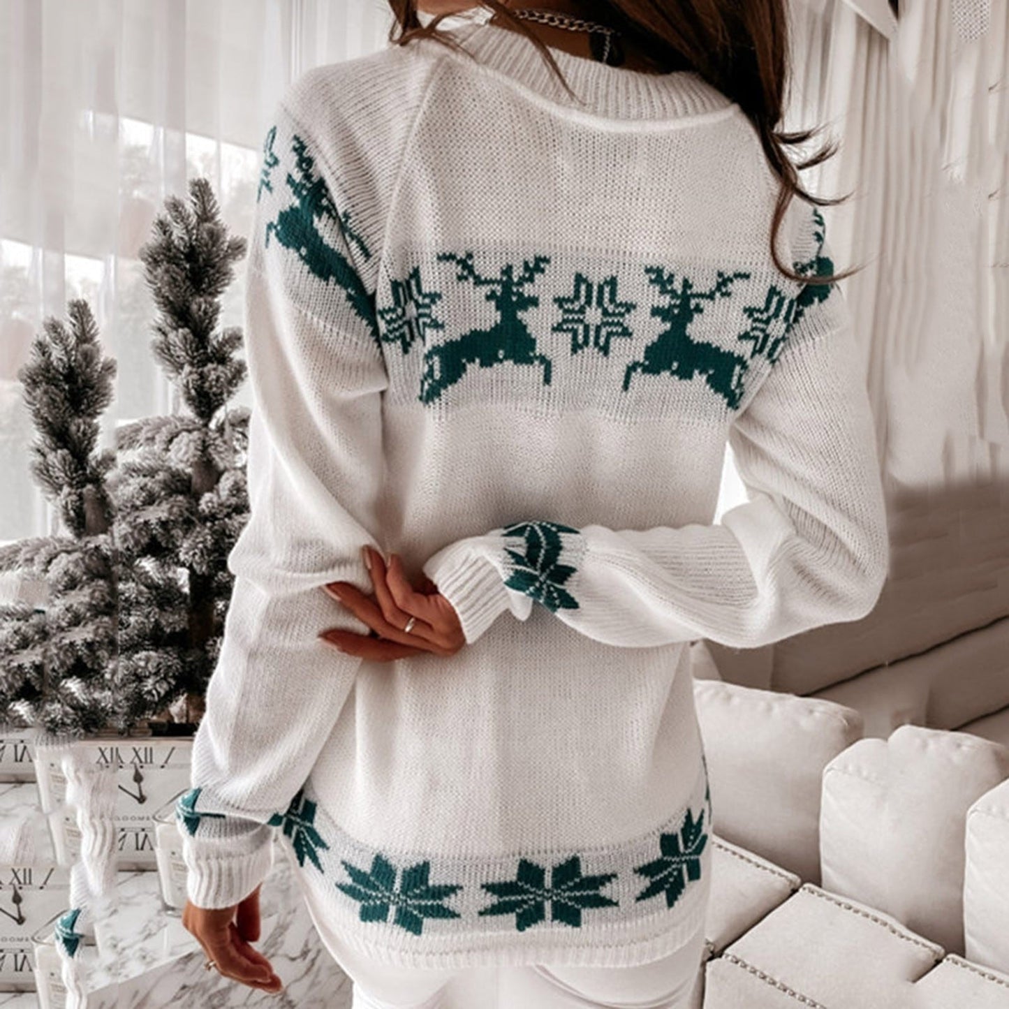 JuliaFashion - 2024 Women's Sweater Autumn Winter Tops O Neck Elk Snowflake Xmas Pullover