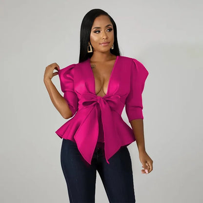 JuliaFashion - 2024 Sexy Deep V-Neck Party Blouses