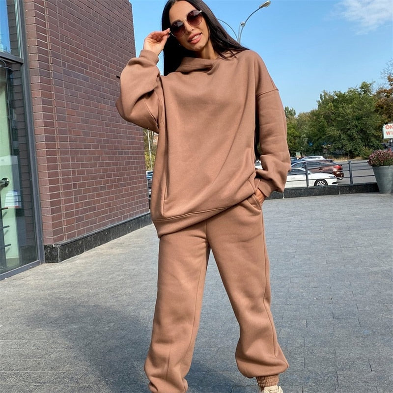 JuliaFashion - 2024 Two Piece Set Casual Fleece Tracksuit