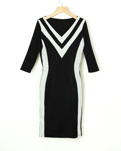 JuliaFashion-Contrast Color Striped Tape Bodycon Dress