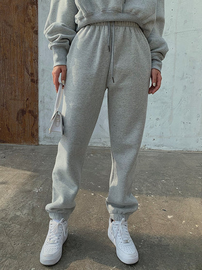 JuliaFashion - 2024Solid Casual Tracksuit Fleece 2 Pieces Set