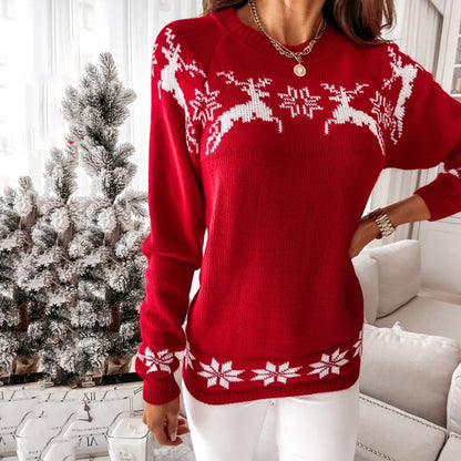 JuliaFashion - 2024 Women's Sweater Autumn Winter Tops O Neck Elk Snowflake Xmas Pullover