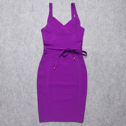 JuliaFashion - 2024 Strap Belt Sashes V-Neck Bodycon Bandage Dress