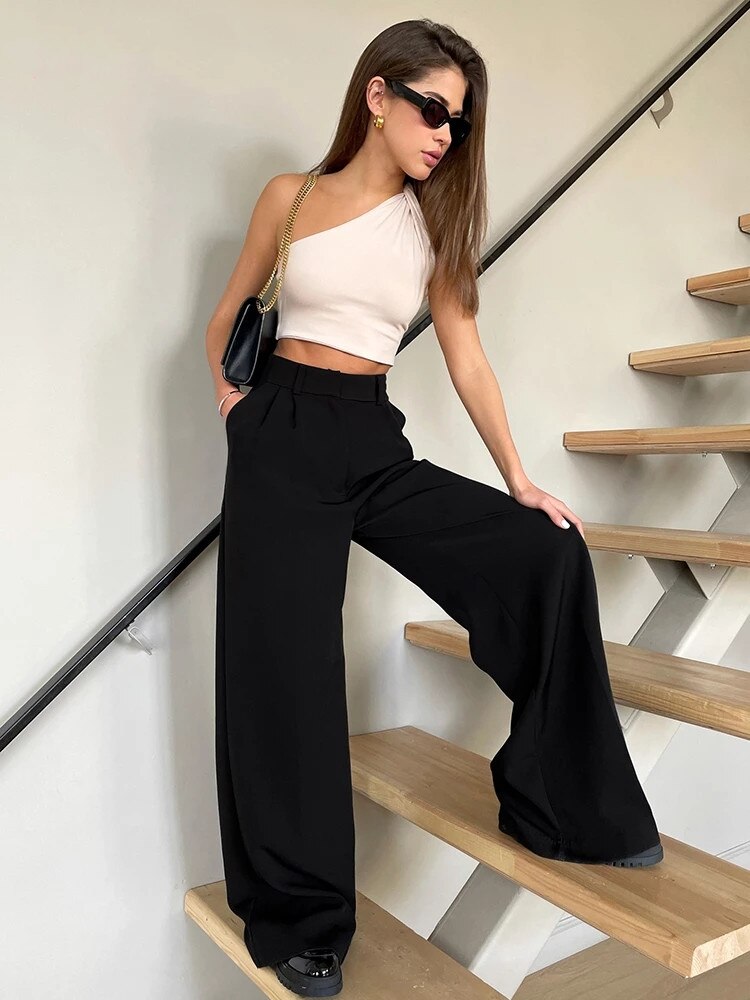 JuliaFashion-All-Match Pleated Casual Palazzo Pants