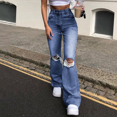 JuliaFashion - 2024 Women High Waist Ripped Fashion Loose Straight Leg Jeans