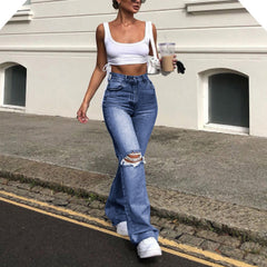 JuliaFashion - 2024 Women High Waist Ripped Fashion Loose Straight Leg Jeans