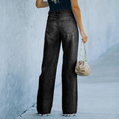 JuliaFashion - 2024 Women High Waist Jeans Flared Pants Street Wide Leg Pants