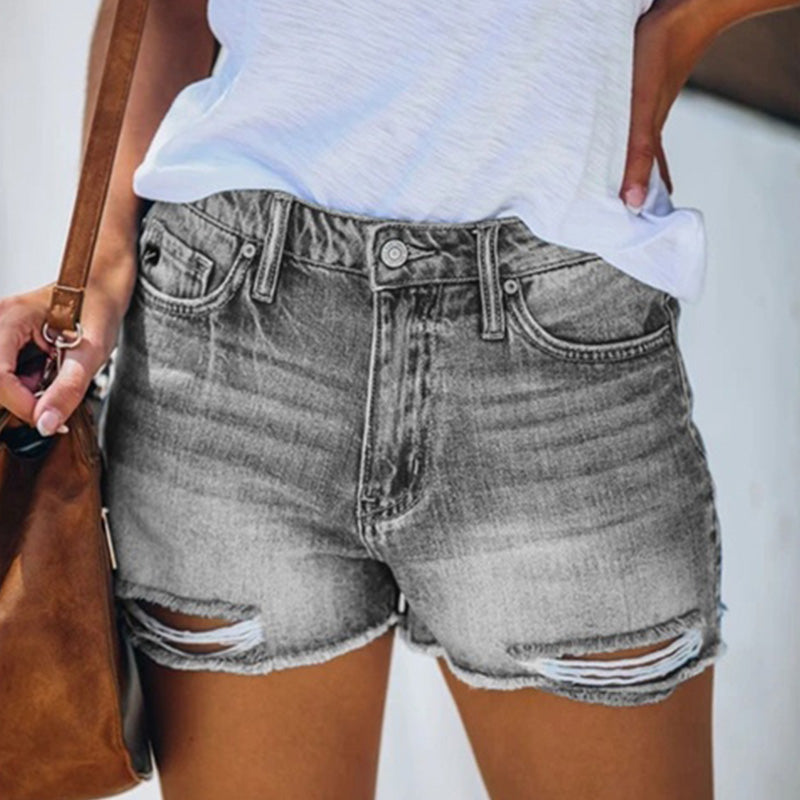 JuliaFashion - JuliaFashion-High Waist Women's Jeans Fashion Street Ripped Denim Shorts