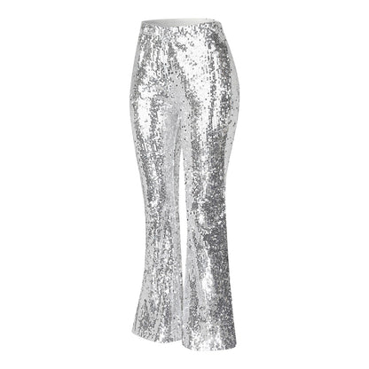 JuliaFashion - 2024 Sparkly Silver Sequin Flare Pants