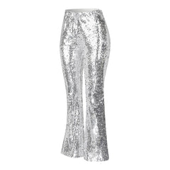 JuliaFashion - Sparkly Silver Sequin Flare Pants