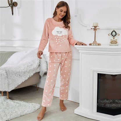 JuliaFashion-Hooded Rabbit Ear Winter Warm Flannel Pajama