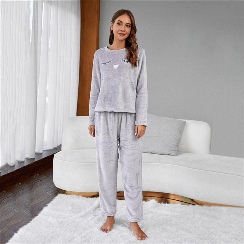 JuliaFashion-Hooded Rabbit Ear Winter Warm Flannel Pajama