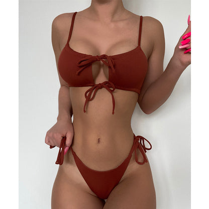 Solid bikinis  mujer Ribbed swimsuit