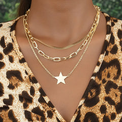 JuliaFashion-Multi-Layered Gold Star Pendant Necklace