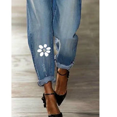 JuliaFashion - 2024 Women Straight Pants Print Loose Pants High Waist Denim Trousers