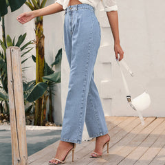 JuliaFashion - 2024 Women's Solid Color Retro High Waist Wide Leg Jeans