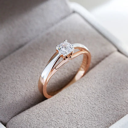 JuliaFashion-Luxury Rose Gold Silver Mix Zircon Ring