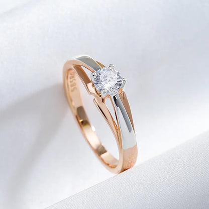 JuliaFashion-Luxury Rose Gold Silver Mix Zircon Ring