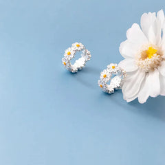 JuliaFashion - 2024 Silver Daisy Flower Hoop Earrings