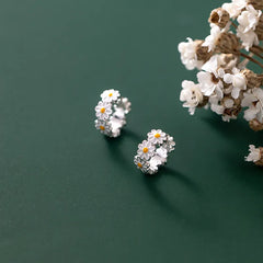 JuliaFashion - 2024 Silver Daisy Flower Hoop Earrings