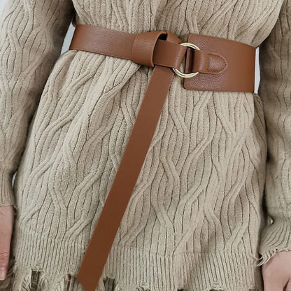 JuliaFashion - 2024 Retro Solid Color PU Leather Wide Corset Belt