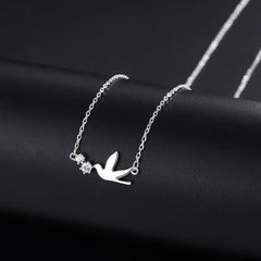 JuliaFashion-Cute White Dove Silver Necklace