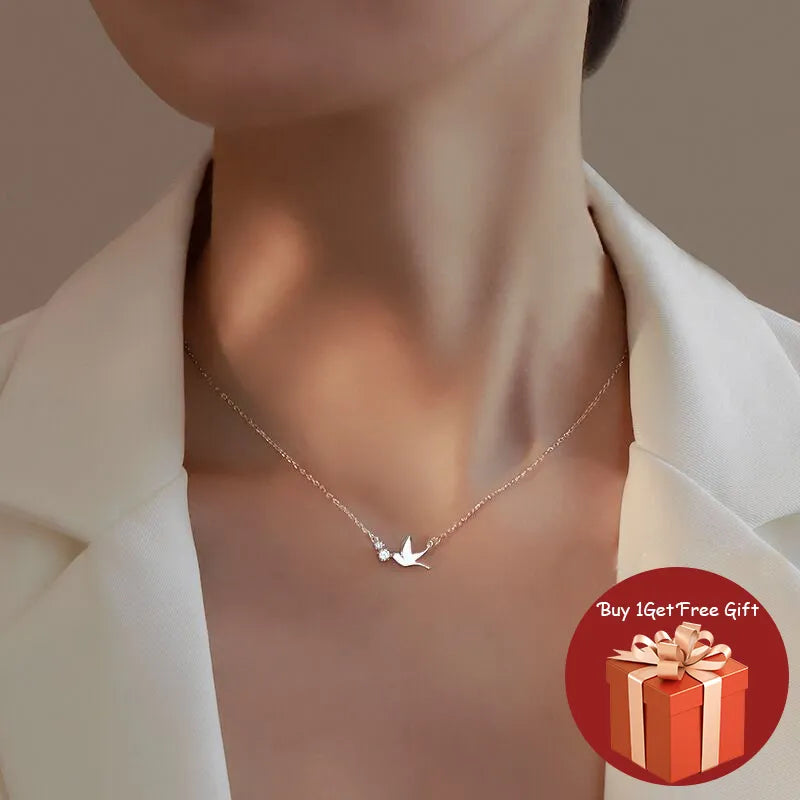 JuliaFashion-Cute White Dove Silver Necklace