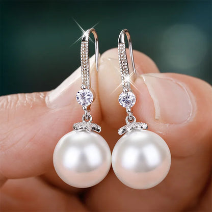 JuliaFashion-Dazzling CZ Round Pearl Earrings