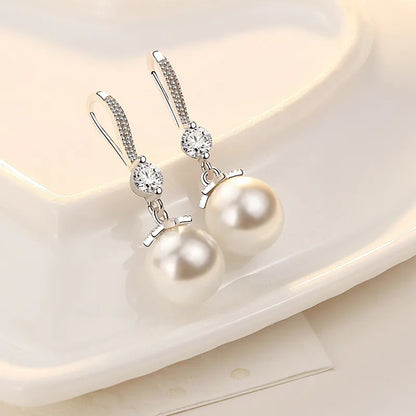 JuliaFashion-Dazzling CZ Round Pearl Earrings