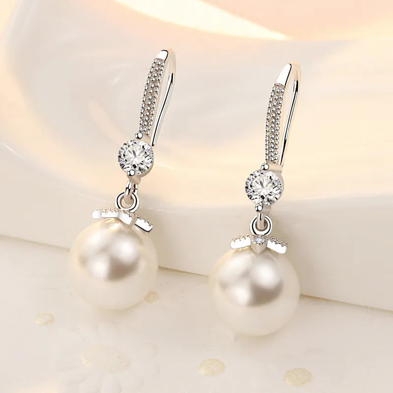 JuliaFashion-Dazzling CZ Round Pearl Earrings