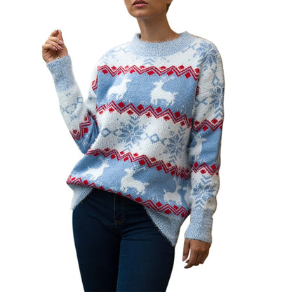 JuliaFashion-Ladies Sweater Print Retro Cardigan Women Christmas Knitted Sweater