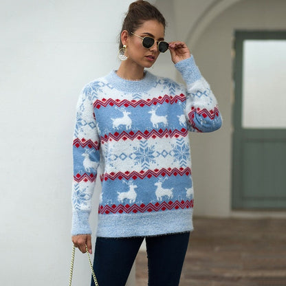 JuliaFashion-Ladies Sweater Print Retro Cardigan Women Christmas Knitted Sweater