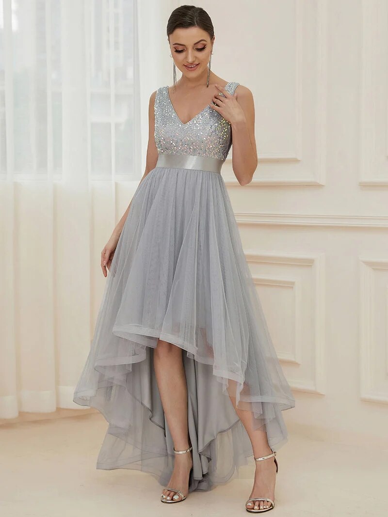 JuliaFashion - 2024 V-Neck Sleeveless Sequin Floor Length Dress