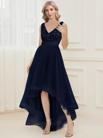 JuliaFashion - 2024 V-Neck Sleeveless Sequin Floor Length Dress