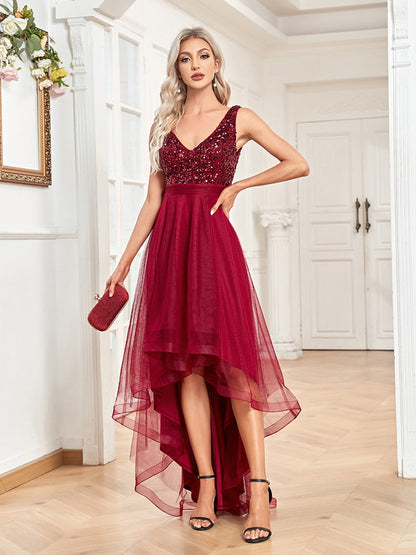 JuliaFashion - 2024 V-Neck Sleeveless Sequin Floor Length Dress