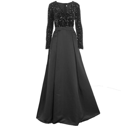 JuliaFashion-Lush Black Sequin Patchwork Maxi Prom Dress